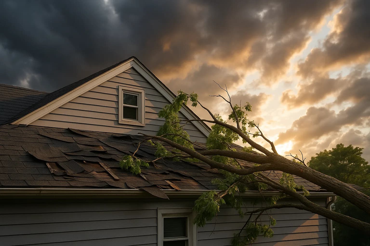 Interior water damage from a roof leak after a storm in a New Jersey home